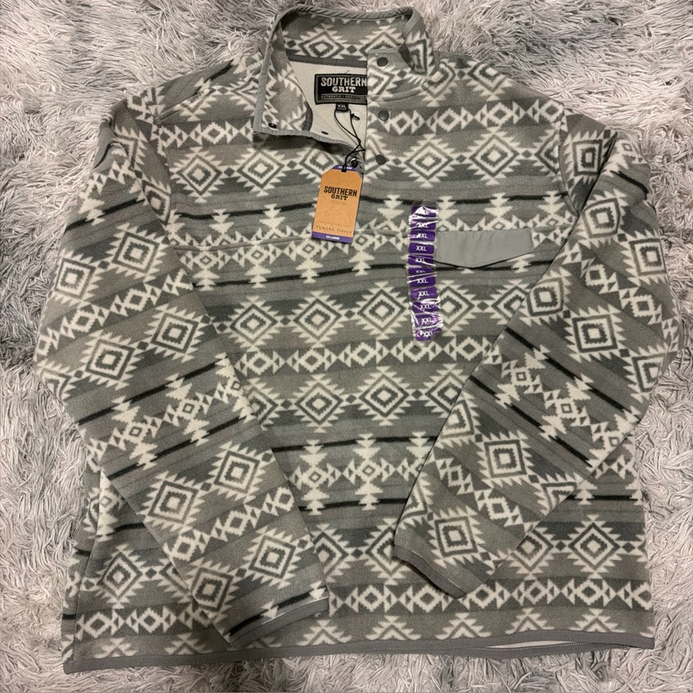 Southern Grit 1/4 Snap Pullover Mens Size XXL Taupe Southwestern Print Fleece